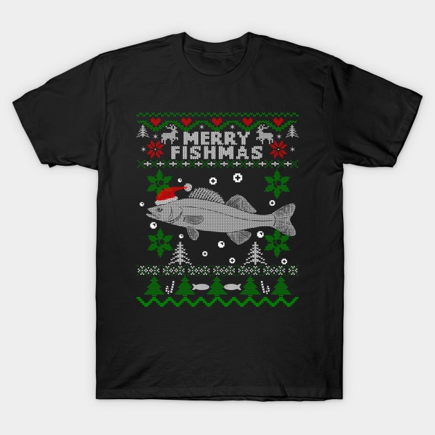 Merry Fishmas Walleye Fisherman Fishing Ugly Christmas T-Shirt by kasperek